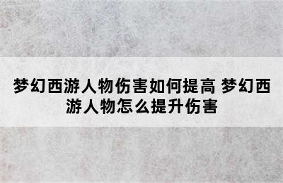 梦幻西游人物伤害如何提高 梦幻西游人物怎么提升伤害